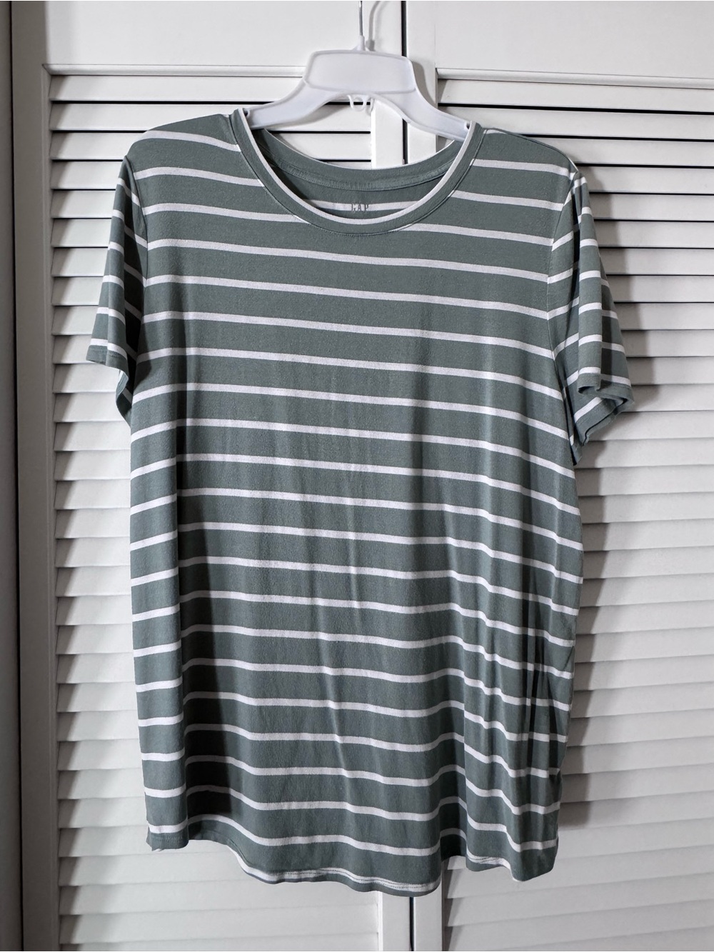 GAP Sage Green and White Striped Short-Sleeve Tee